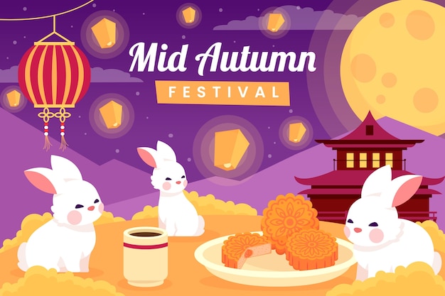 Ilustração plana do festival do meio do outono