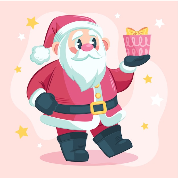 Ilustração plana dos desenhos animados de Papai Noel para a temporada de Natal