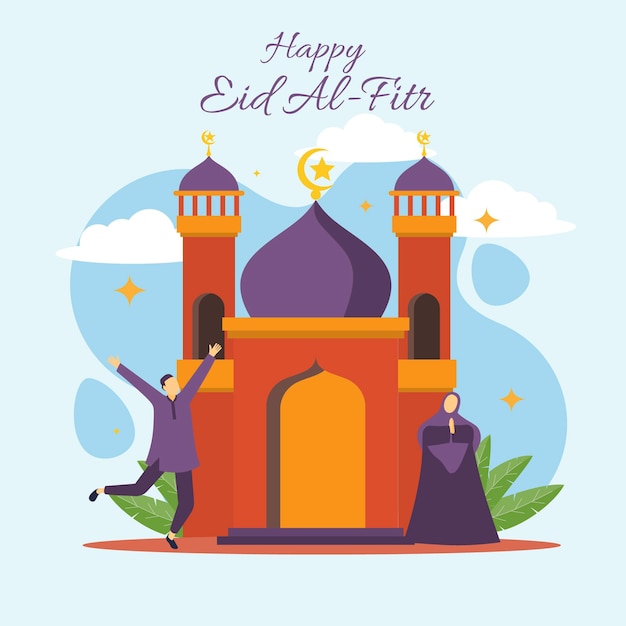 Ilustração plana eid al-fitr