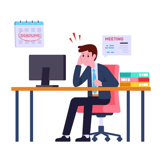 Ilustração plana fácil de usar do prazo de trabalho
