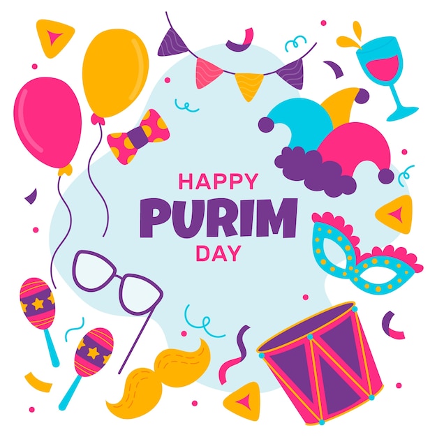 Ilustração plana feliz de purim