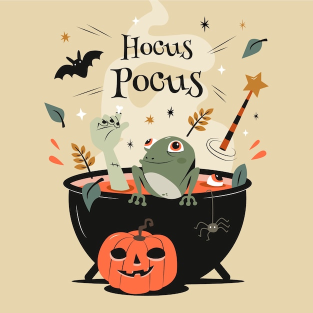 Vetor ilustração plana hocus pocus para celebração de halloween