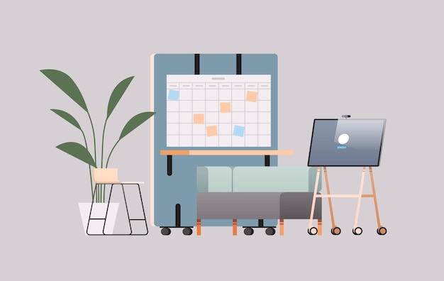 ilustração plana horizontal de elementos de móveis para interiores de escritório