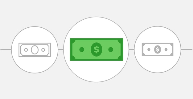 Ilustração plana isolada do dólar ícone da linha de dinheiro do dólar