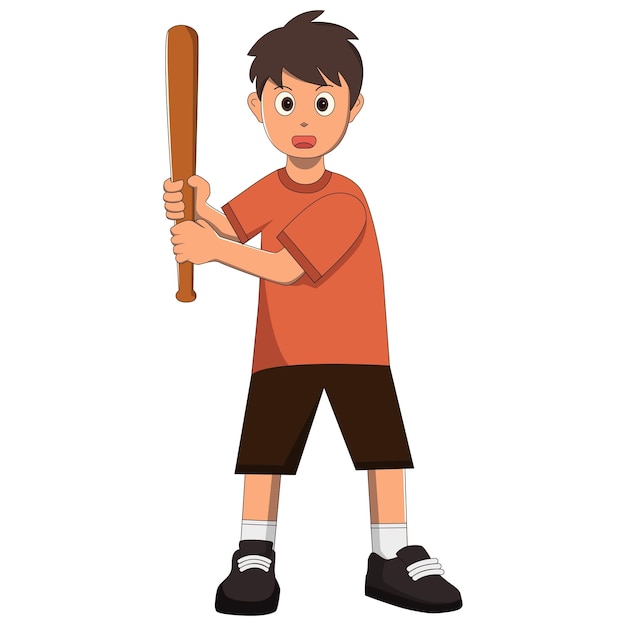 ilustração plana menino jogar beisebol
