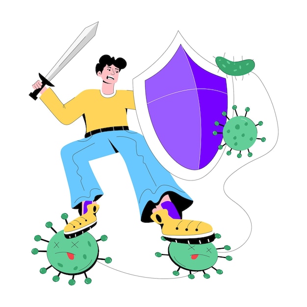 Ilustração plana moderna de defesa contra vírus
