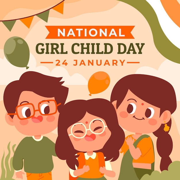 Ilustração plana nacional da celebração do dia da menina