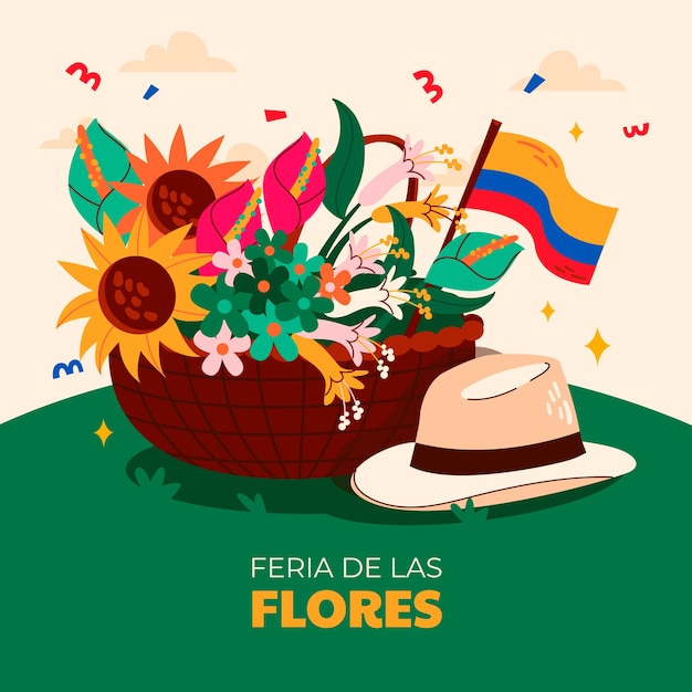 Vetor ilustração plana para a celebração colombiana da feria de las flores