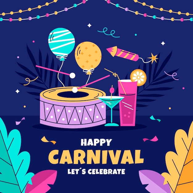 Ilustração plana para a celebração da festa do carnaval