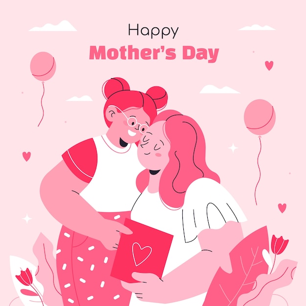 Ilustração plana para a celebração do dia das mães