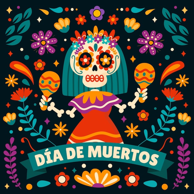 Ilustração plana para a celebração do dia de muertos