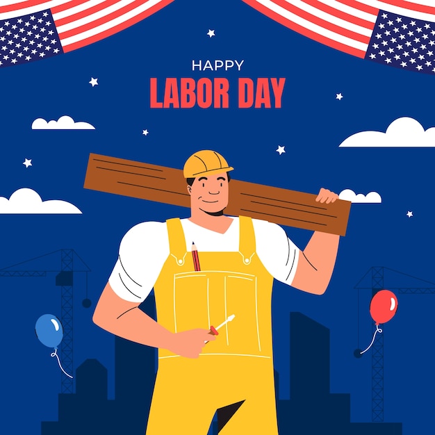 Vetor ilustração plana para a celebração do dia do trabalho americano