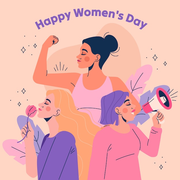 Ilustração plana para a celebração do Dia Internacional da Mulher.