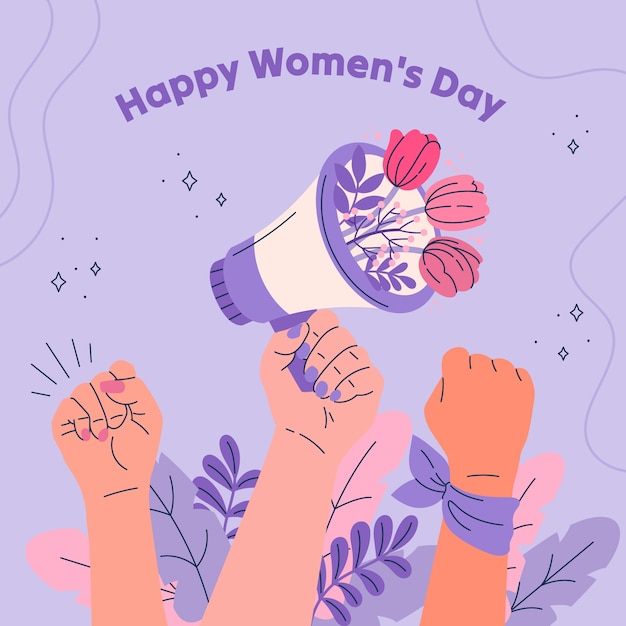 Ilustração plana para a celebração do Dia Internacional da Mulher.
