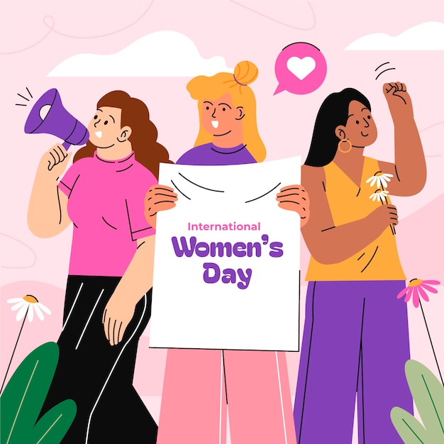 Ilustração plana para a celebração do Dia Internacional da Mulher.