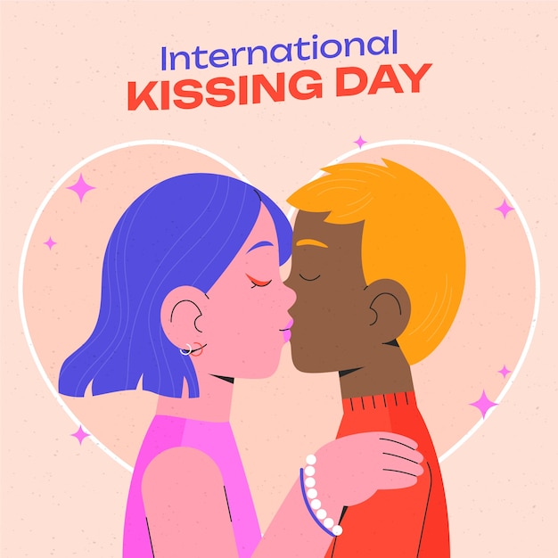 Ilustração plana para a celebração do Dia Internacional do Beijo