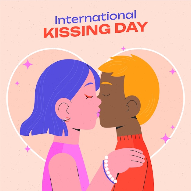 Vetor ilustração plana para a celebração do dia internacional do beijo