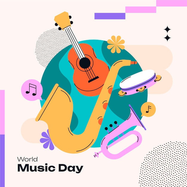 Ilustração plana para a celebração do dia mundial da música