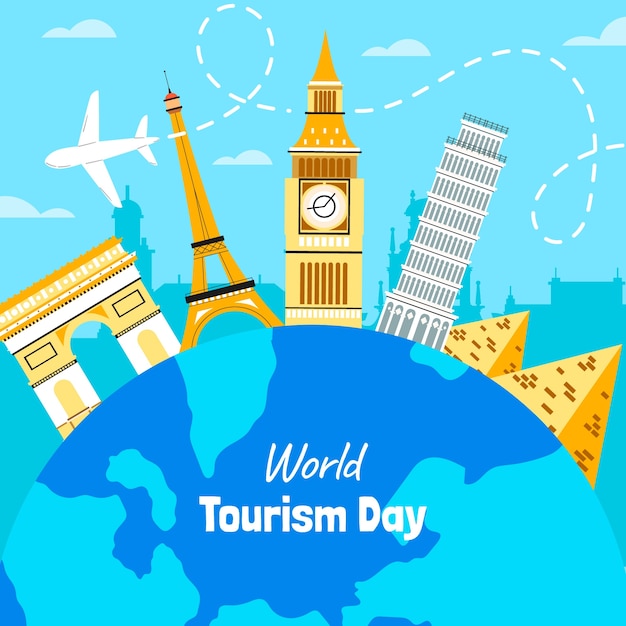 Ilustração plana para a celebração do Dia Mundial do Turismo