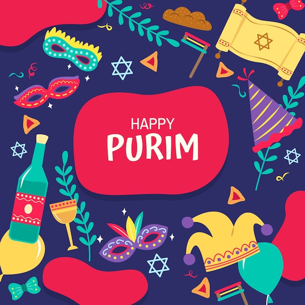Ilustração plana para a celebração do feriado de purim