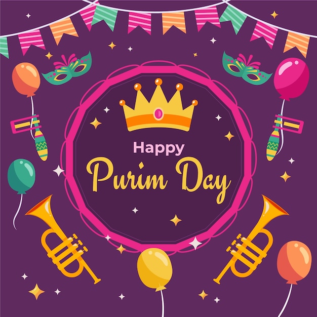 Ilustração plana para a celebração do feriado de purim