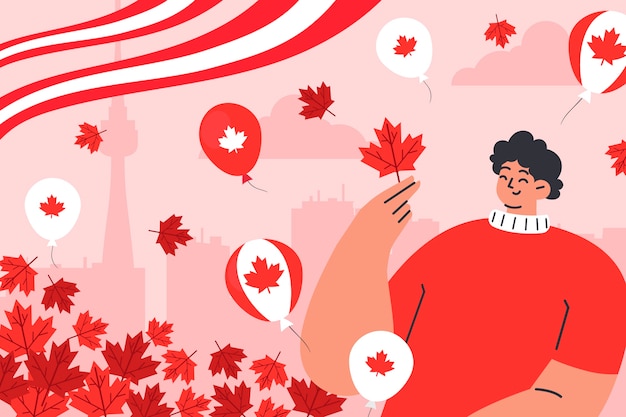 Ilustração plana para a celebração do feriado do dia do canadá