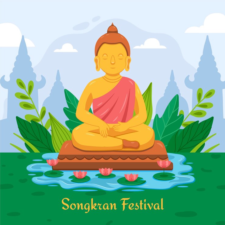 Vetor ilustração plana para a celebração do festival de água songkran