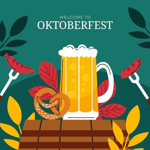 Ilustração plana para a celebração do festival de cerveja Oktoberfest