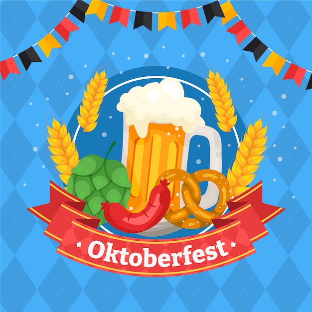 Ilustração plana para a celebração do festival de cerveja oktoberfest