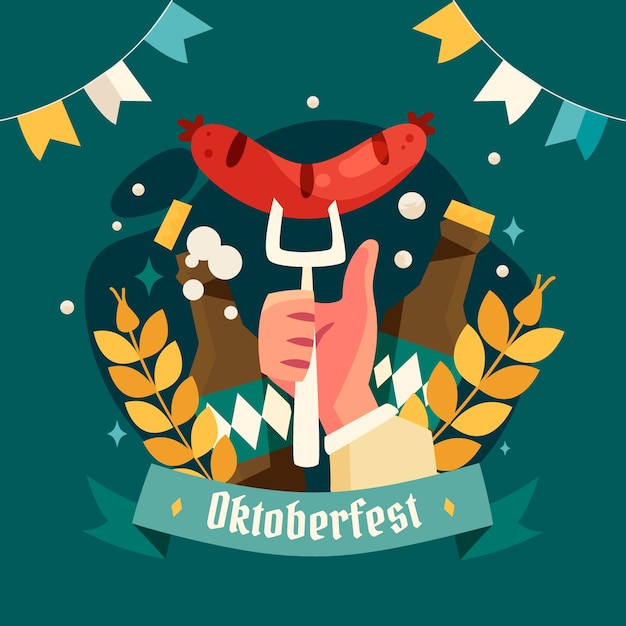 Ilustração plana para a celebração do festival de cerveja Oktoberfest