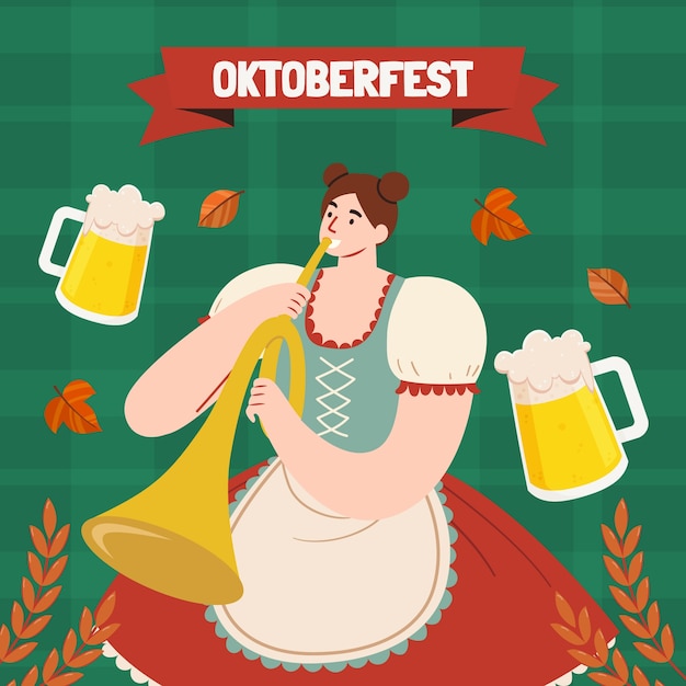 Ilustração plana para a celebração do festival de cerveja Oktoberfest