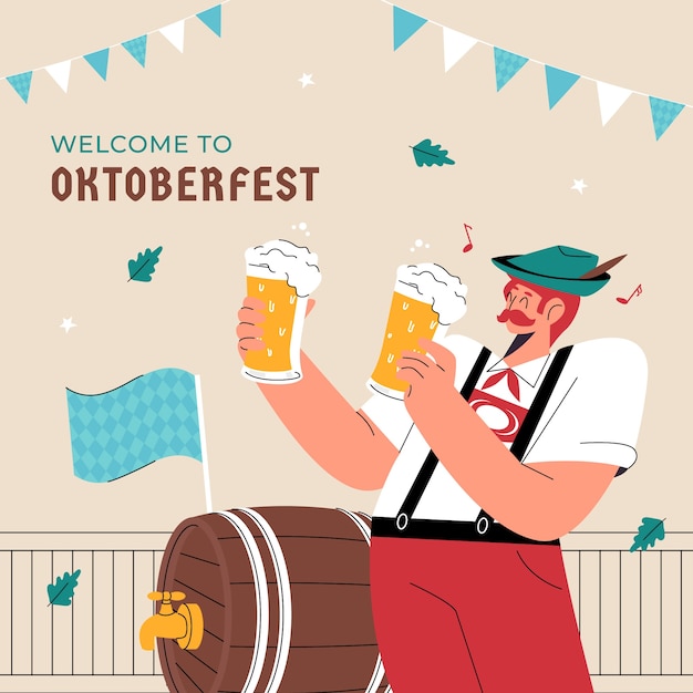 Ilustração plana para a celebração do festival de cerveja Oktoberfest