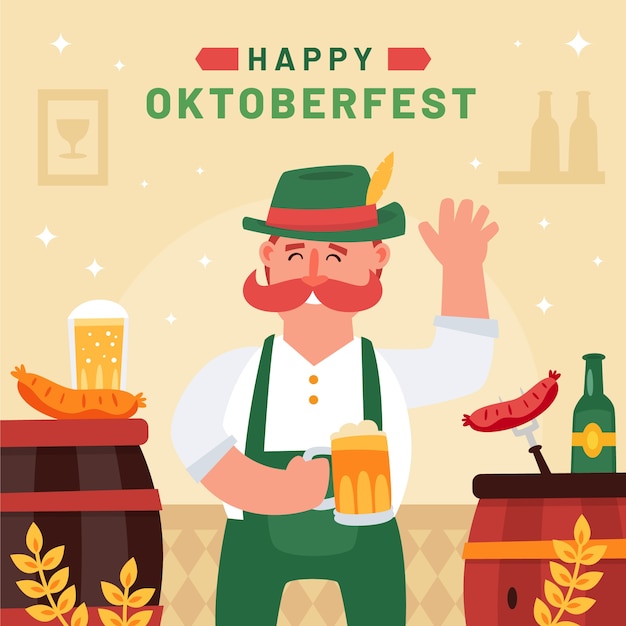 Ilustração plana para a celebração do festival de cerveja oktoberfest