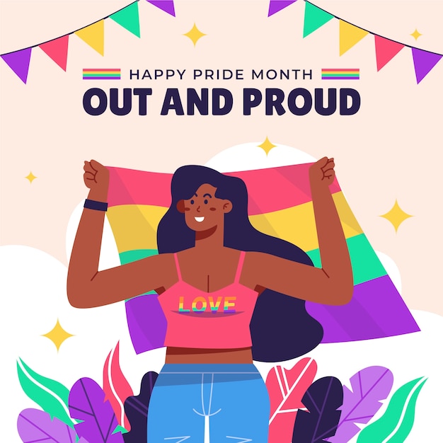 Vetor ilustração plana para a celebração do mês do orgulho lgbtqi