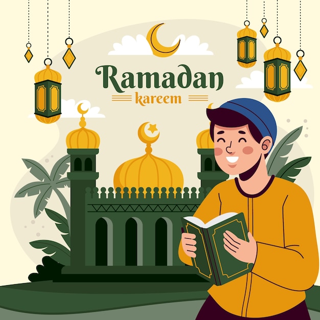 Ilustração plana para a celebração do ramadã islâmico