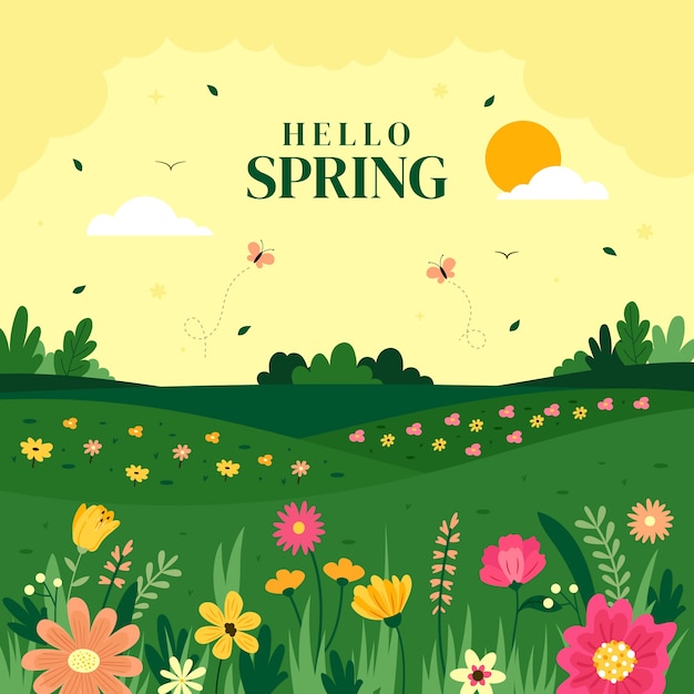 Ilustração plana para a estação de primavera.