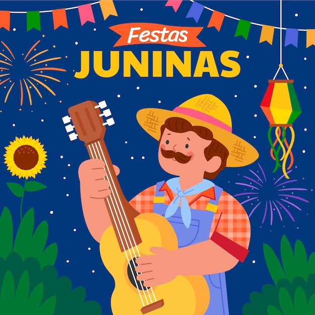 Ilustração plana para as festas juninas brasileiras