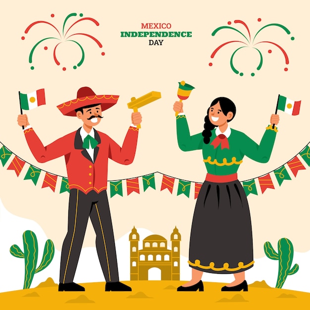 Vetor ilustração plana para celebração da independência do méxico