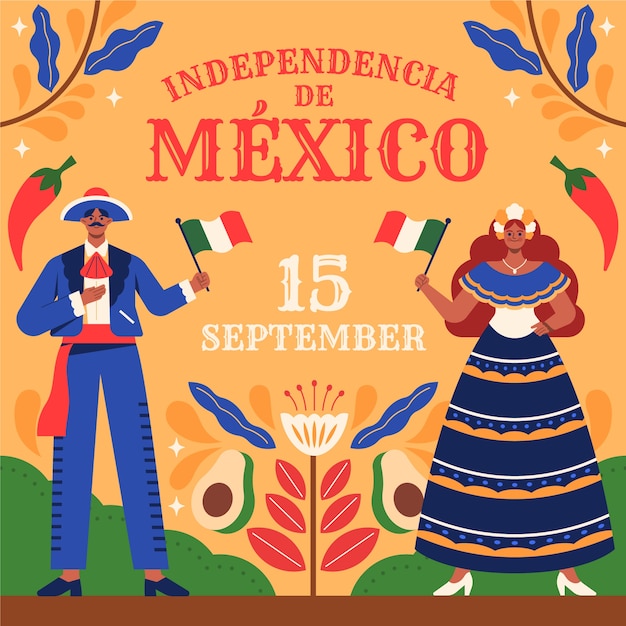 Ilustração plana para celebração da independência do méxico