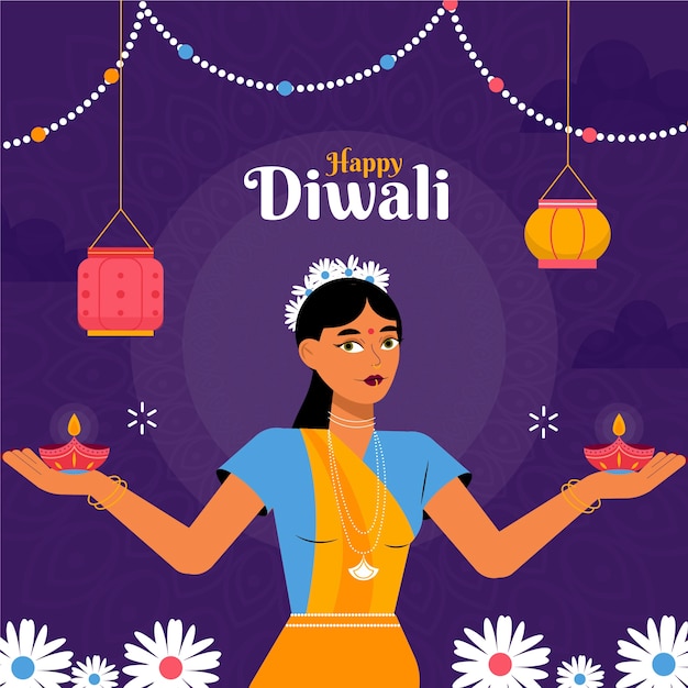 Ilustração plana para celebração de diwali