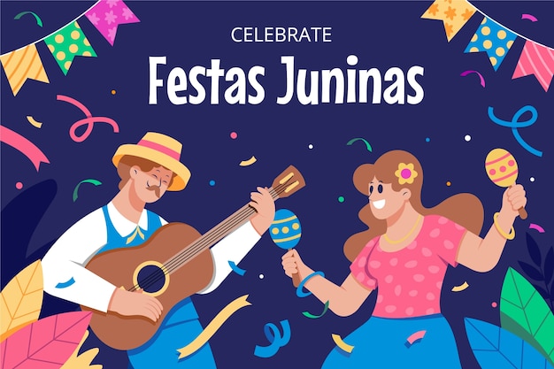 Ilustração plana para celebração de festas juninas brasileiras