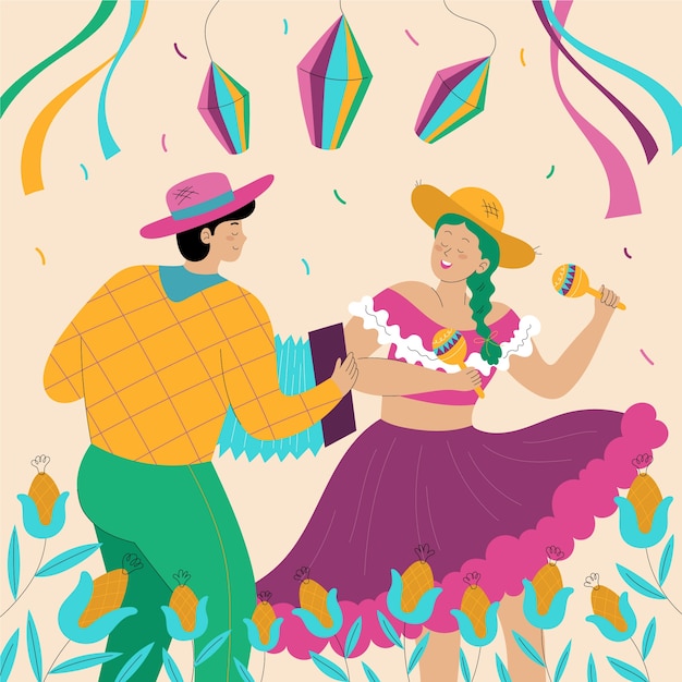 Vetor ilustração plana para celebração de festas juninas brasileiras