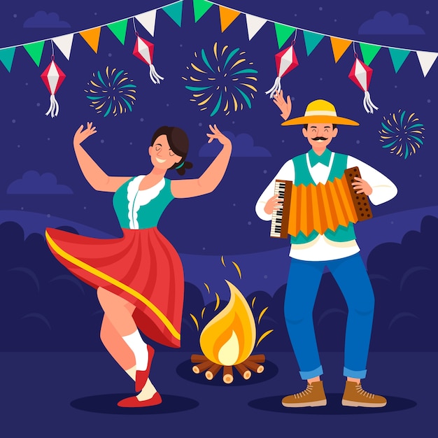 Ilustração plana para celebração de festas juninas brasileiras