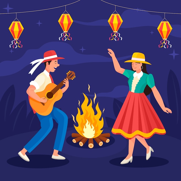 Ilustração plana para celebração de festas juninas brasileiras