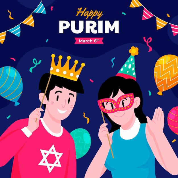 Vetor ilustração plana para celebração de purim