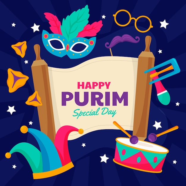 Ilustração plana para celebração de purim