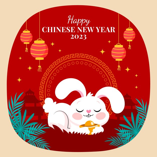 Ilustração plana para celebração do ano novo chinês