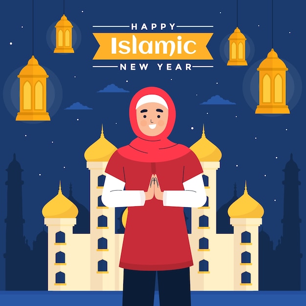 Ilustração plana para celebração do ano novo islâmico