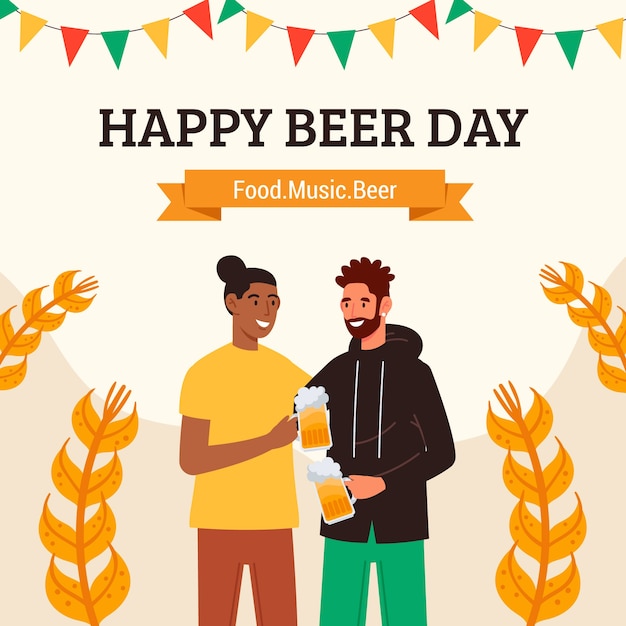Vetor ilustração plana para celebração do dia internacional da cerveja