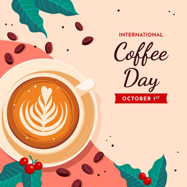 Vetor ilustração plana para celebração do dia internacional do café